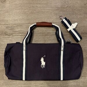 Polo by Ralph Lauren Dark Blue Duffel Bag with White Stripes